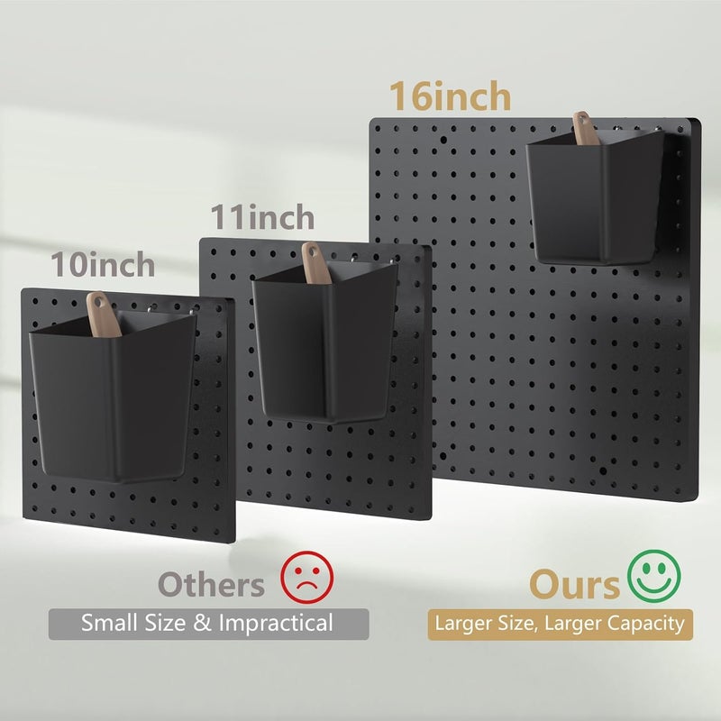 FZK Pegboard 32"*32",Black Pegboard 4pcs and 46 Peg Board Hooks with Strong Ribs Back Holds up for 200Ib,Peg Board Organizer for Walls for Garage Workshop Office - Image 4